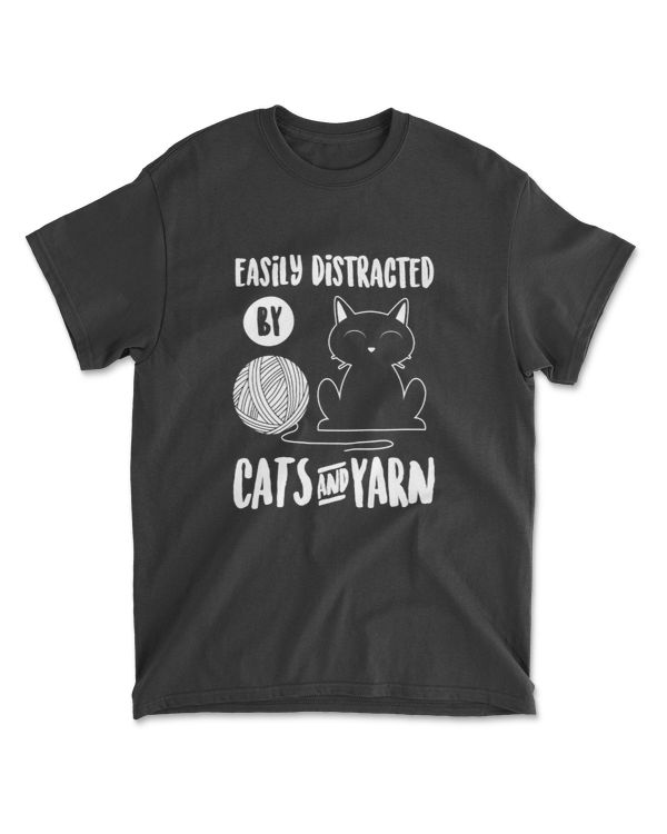 Distracted By Cats And Yarn Funny Kitten Cat Knitting Lover Premium T-Shirt