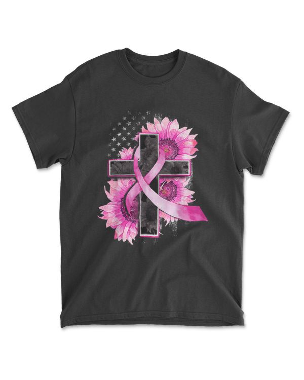 Christian Cross Pink Ribbon Sunflower Breast Cancer Warrior