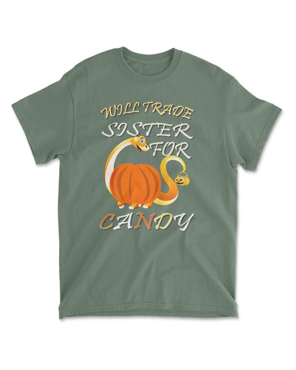 Cute Halloween Dinosaur Will Trade Sister for Candy Matching T-Shirt