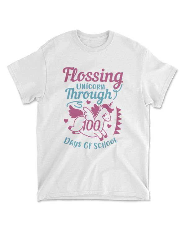 Flossing Unicorn Through 100 Days School T-Shirt