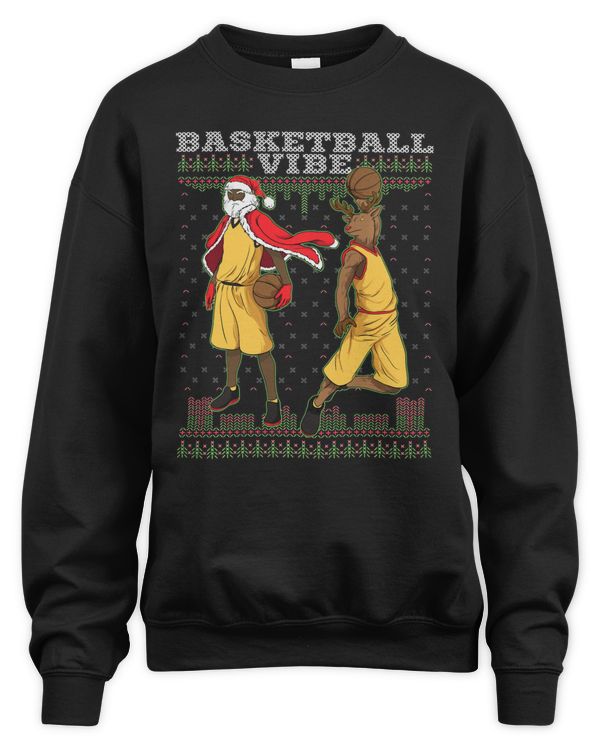 Basketball African American Santa Reindeer Ugly Christmas Sweatshirt