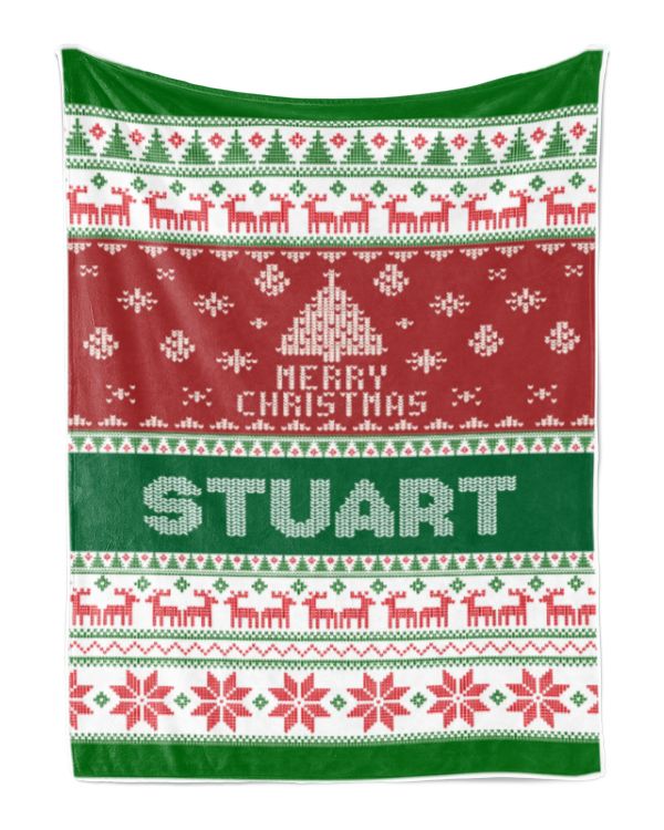 Merry Christmas Fleece Blanket, Personalized Christmas Blanket Gifts for Fbus01880 Stuart XMASBL01