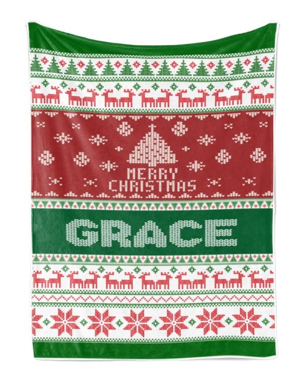 Merry Christmas Fleece Blanket, Personalized Christmas Blanket Gifts for Fbus01259 Grace XMASBL01