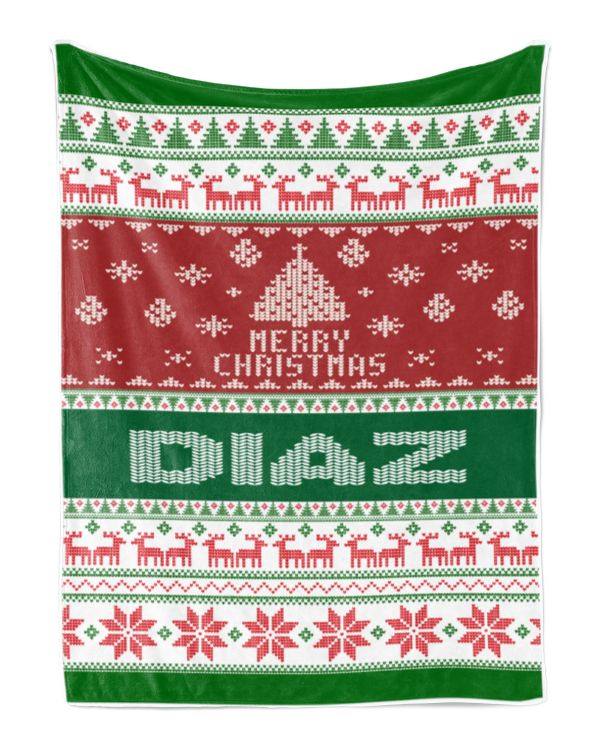 Merry Christmas Fleece Blanket, Personalized Christmas Blanket Gifts for Fbus00748 Diaz XMASBL01