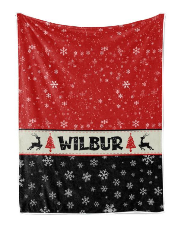 Personalized Christmas Blanket, Xmas Holiday Blanket, Custom Soft Cozy Sherpa Fleece Throw Blankets, Christmas Gift for Fbus02662 Wilbur XMASBL03