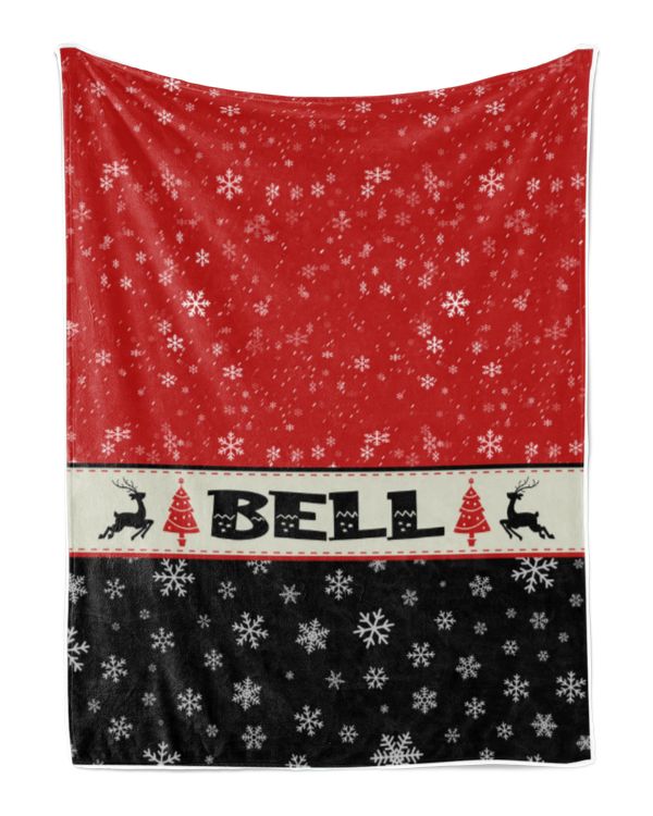 Personalized Christmas Blanket, Xmas Holiday Blanket, Custom Soft Cozy Sherpa Fleece Throw Blankets, Christmas Gift for Fbus00746 Bell XMASBL03