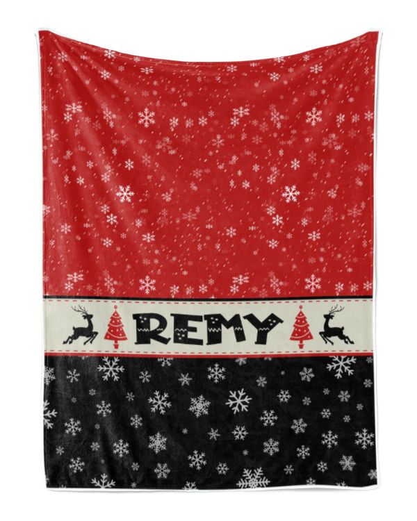 Personalized Christmas Blanket, Xmas Holiday Blanket, Custom Soft Cozy Sherpa Fleece Throw Blankets, Christmas Gift for Fbus07228 Remy XMASBL03