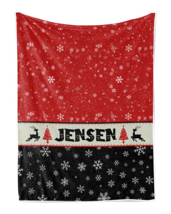 Personalized Christmas Blanket, Xmas Holiday Blanket, Custom Soft Cozy Sherpa Fleece Throw Blankets, Christmas Gift for Fbus02125 Jensen XMASBL03