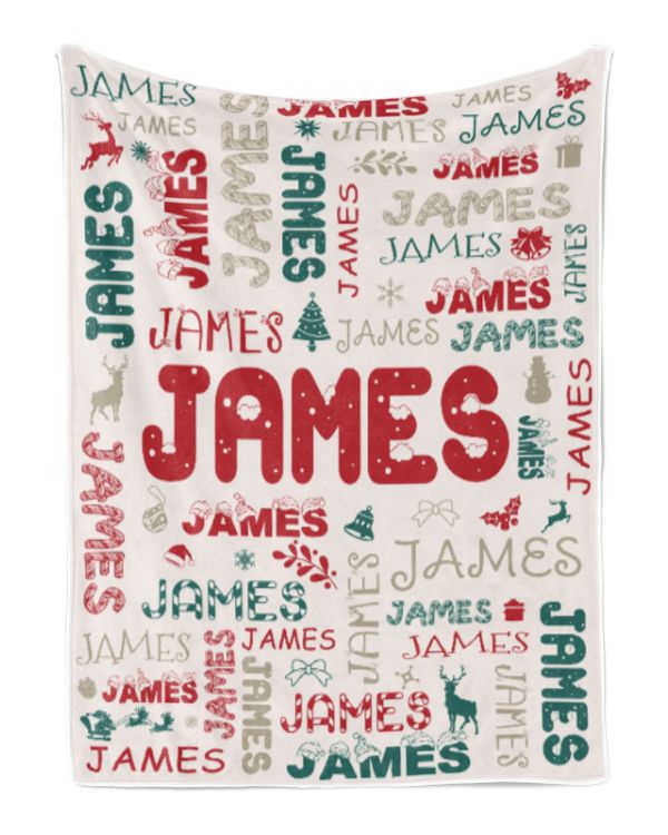 Personalized Christmas Blanket with Name, Custom Name Blanket for Baby, Custom Blanket with Christmas Tree, Christmas Gift for Fbus01760 James XMASBL02