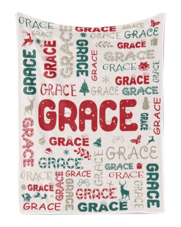 Personalized Christmas Blanket with Name, Custom Name Blanket for Baby, Custom Blanket with Christmas Tree, Christmas Gift for Fbus01259 Grace XMASBL02