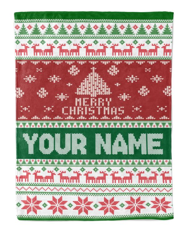 Merry Christmas Fleece Blanket, Personalized Christmas Blanket, Custom Christmas Gifts for Mom, Dad, Her, Him