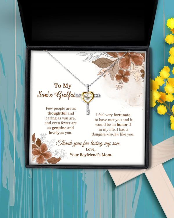 Son's Girlfriend Cross Dancing Necklace, Sons Girlfriend Valentines Gift, To My Son's Girlfriend Necklace, Birthday Gift for Sons Girlfriend