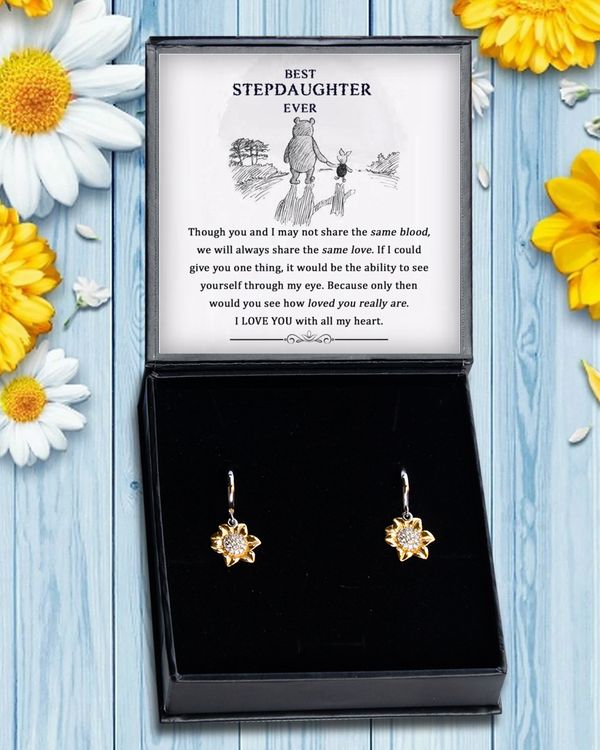 To My Step Daughter Gift, Sunflower Earrings for Bonus Daughter from Step Mom, Earrings Gift with Sentimental message card for Step Daughter