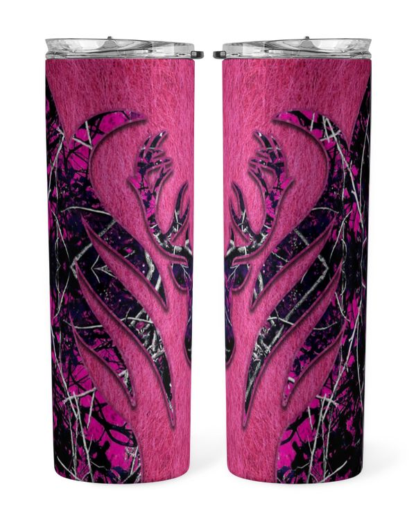 Skinny Tumbler Hunting Deer Pink