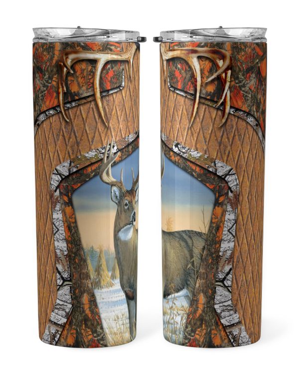 Skinny Tumbler Hunting Deer Orange Camo