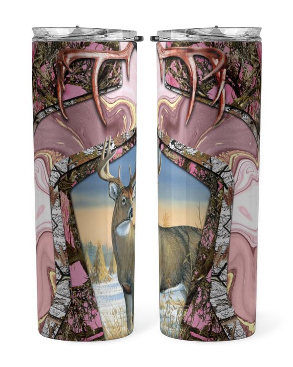Skinny Tumbler Hunting Deer Pink Gold Camo