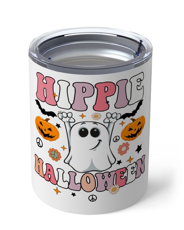 Hippie Halloween Insulated Mug, funny ghost black bat pumpkin