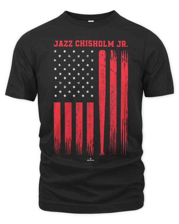 USA Flag with Bat Jazz Chisholm Jr Miami MLBPA